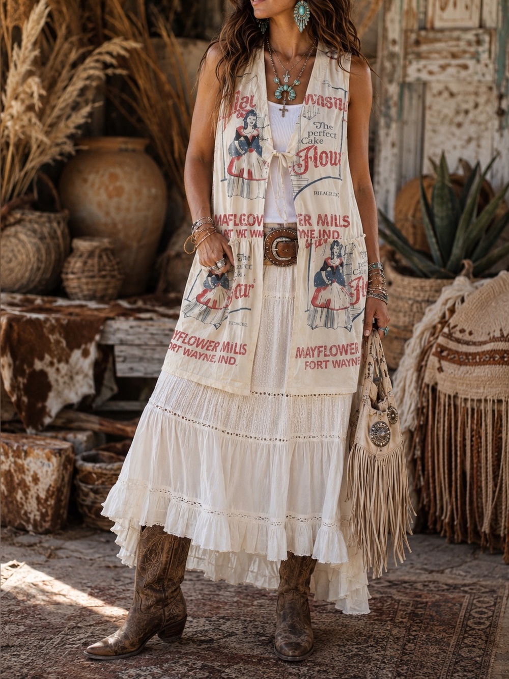 Jaded Gypsy Mayflower Mills Flour Sack Vest One Size Boho Cottagecore